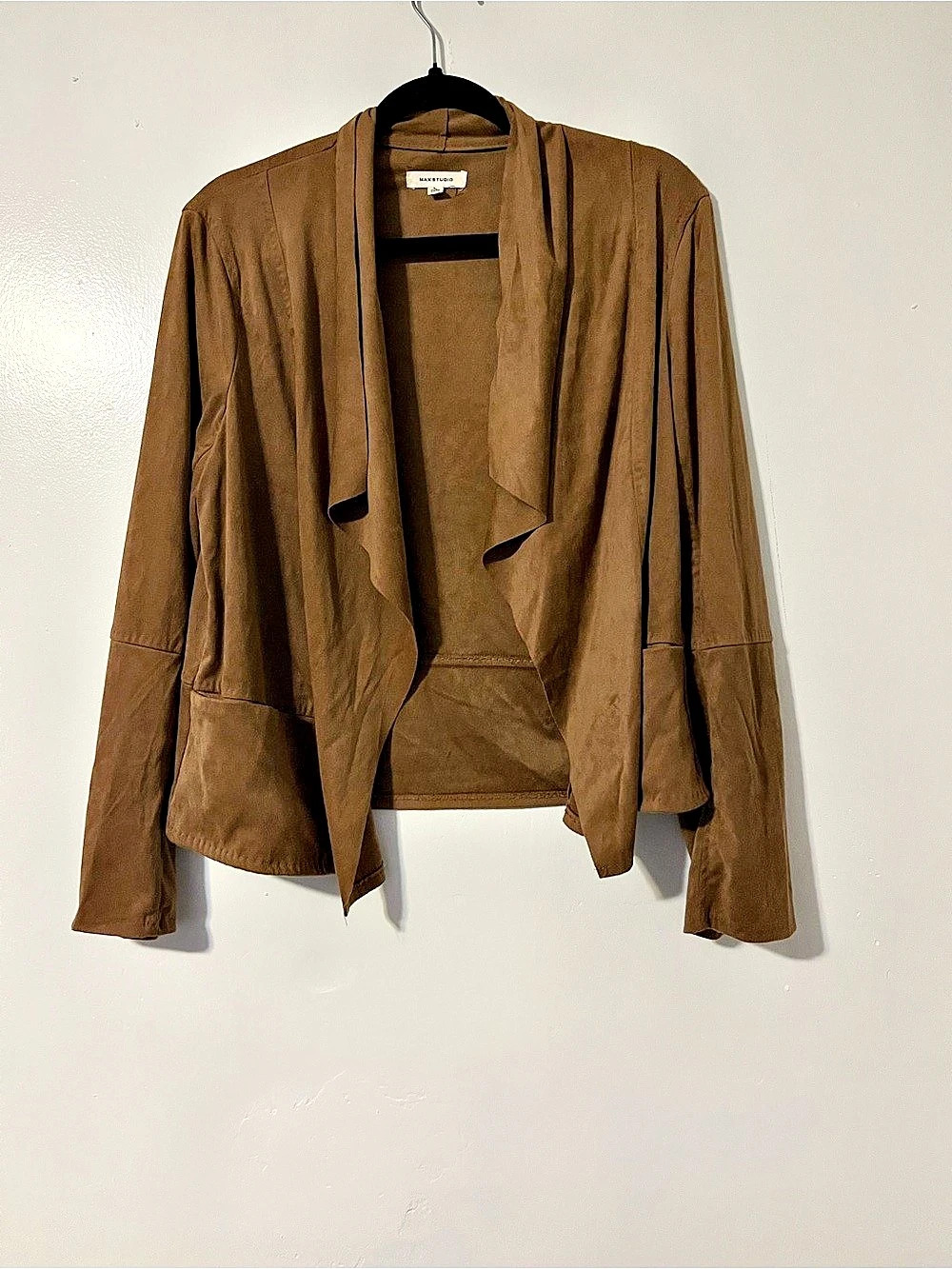 Max Studio Faux Suede Open Front Draped Jacket